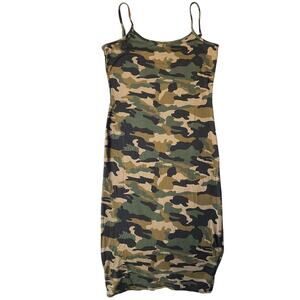 Heart & Hips Women Sleeveless Stretchy Casual Midi Dress size M, Camo Green